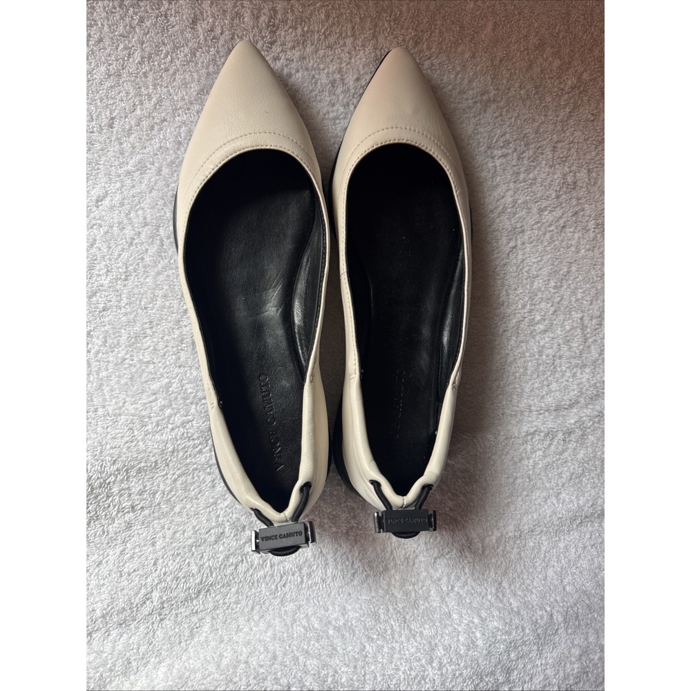Vince Camuto Bendreta White Leather Pointed Toe Toggle Ballet Flats Size 10M - Picture 5 of 8